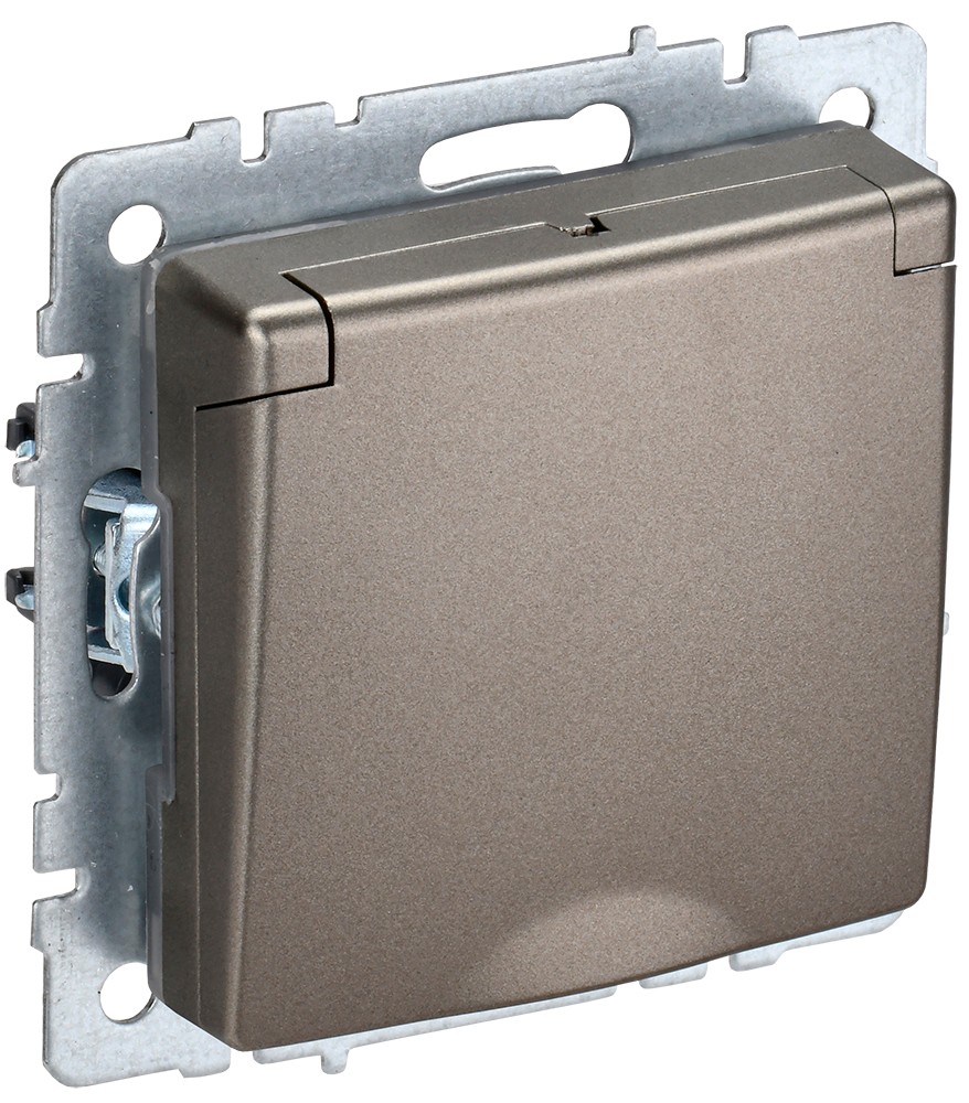 IEK Brite Шампань Розетка IEK BRITE с/з с шторками и крышкой 16А IP20 РСбш10-3-БрШ шампань BR-R16-16-K37