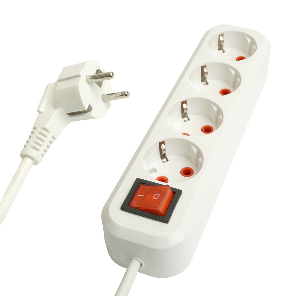 Колодки и удлинители, тройники Удлинитель STEKKER четырехместный с/з с выключ. HM07-41-05 5м Home (У16А-003) белый 49360