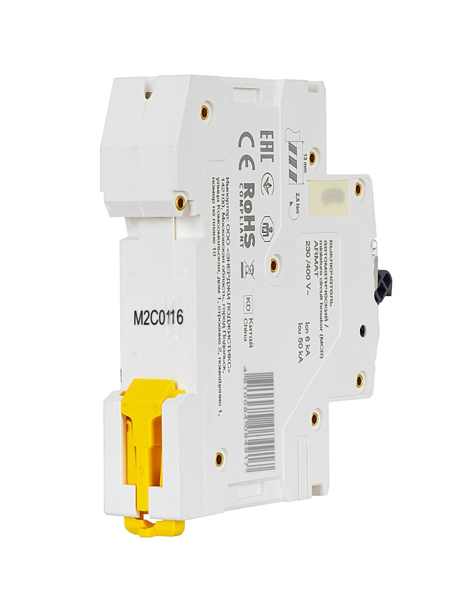 1 полюсные (однополюсные) Автоматический выключатель IEK ARMAT M06N 1P C 1А AR-M06N-1-C001 