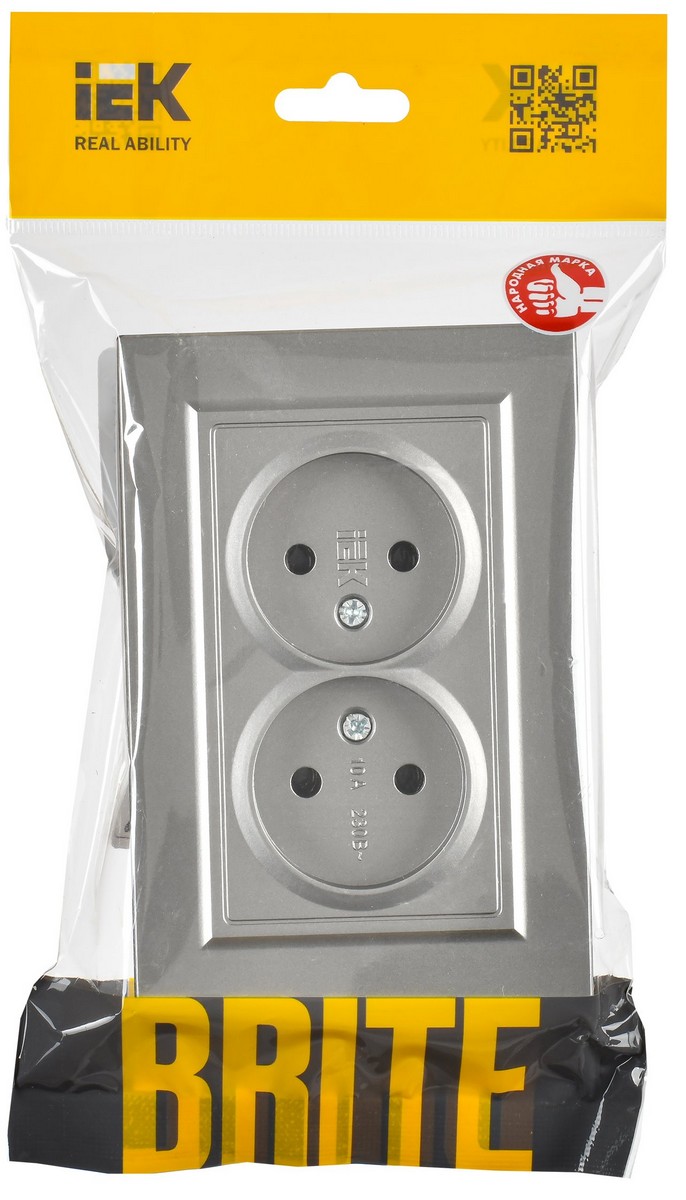 IEK Brite Сталь Розетка IEK BRITE Сталь 2-я без з/к/ш 10А в сборе РС12-2-БрС BR-R20-10-K46-F