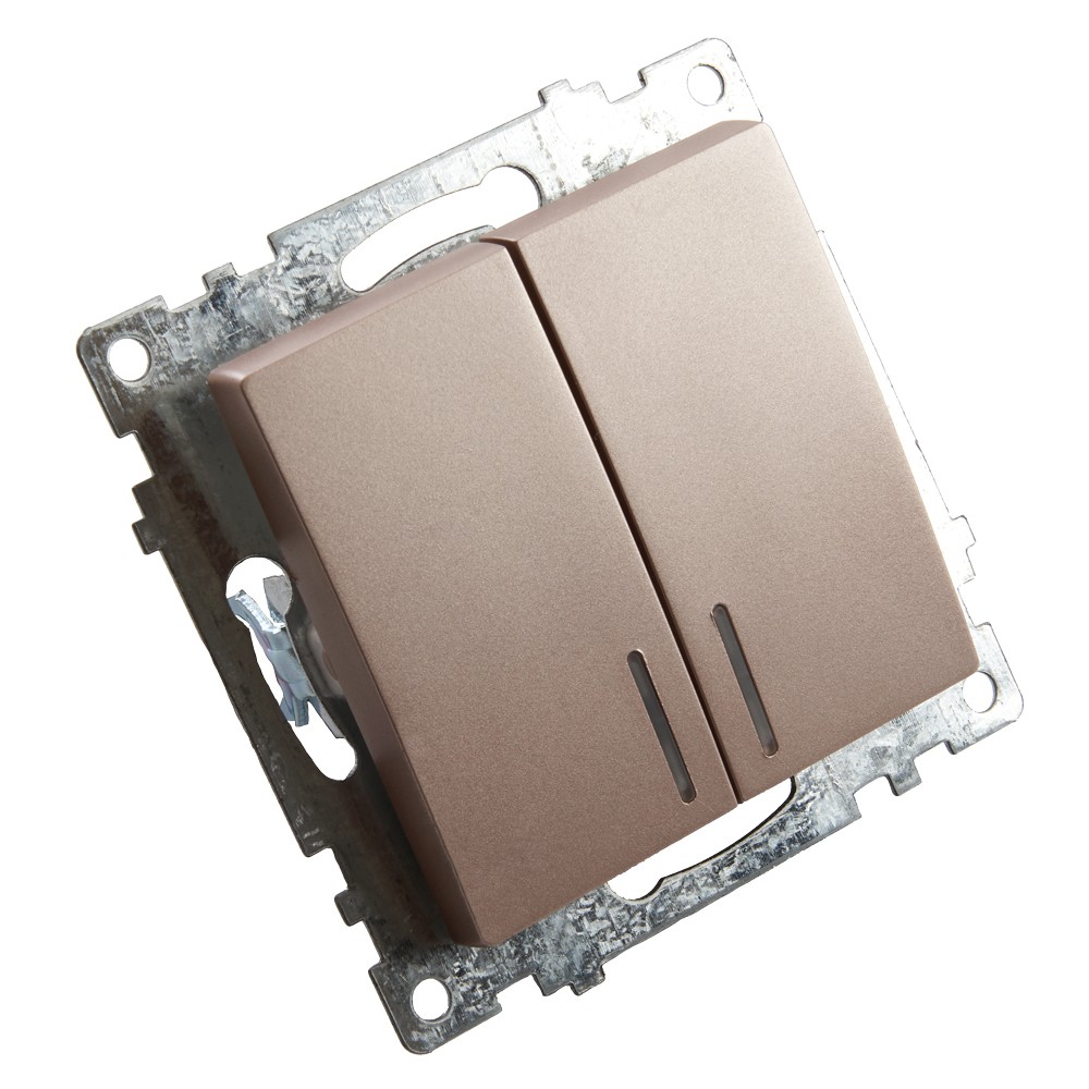 Катрин - Розетки и выключатели Stekker Выключатель 2-клавишный c индикатором STEKKER GLS10-7102-02 10А Катрин шампань 39593