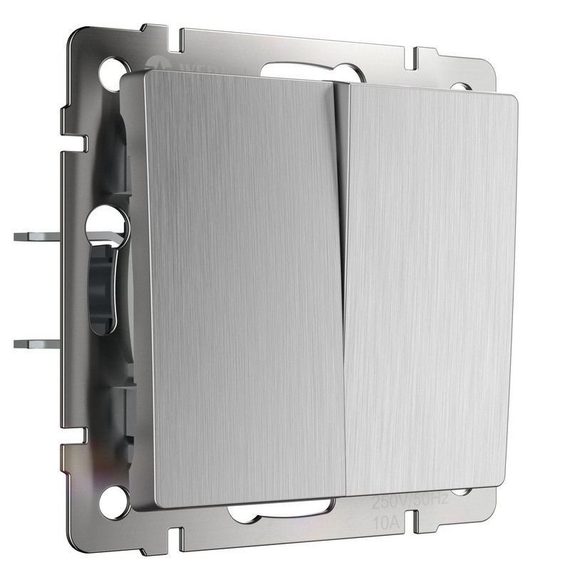 Werkel Серебряный рифленный механизмы Выключатель Werkel двухклавишный  (cеребряный рифленый) W1120009