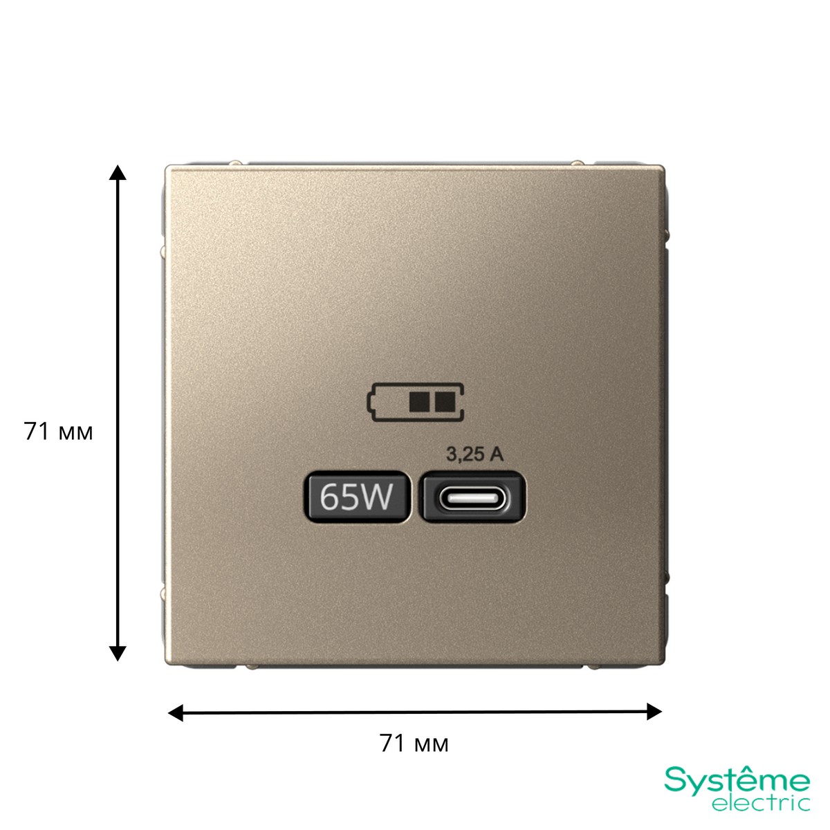 ArtGallery Шампань USB Розетка Systeme Electric ArtGallery Шампань тип-С 65Вт высокоскор.заряд. QC PD GAL000527