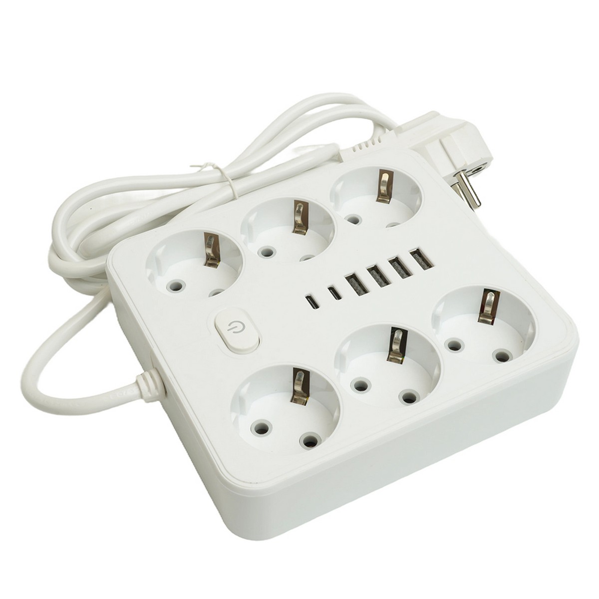 Колодки и удлинители, тройники Удлинитель STEKKER HM09-66-02 6-местный c/з 3x1 мм2 1,8 м 4USB+2Type-C 2,4А Home белый 49975 