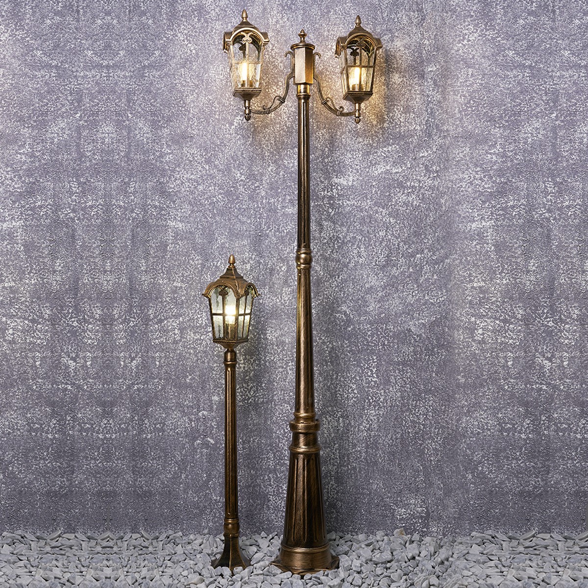 Уличные светильники столб Светильник садово-парковый Feron PL109 четырехгранныйстолб 2*60W 230V E27 черное золото 11301 