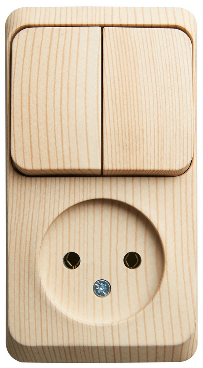 Этюд Дача Блок Этюд Розетка б/з + выключатель 2-клавишный наружный Сосна BPA16-205D