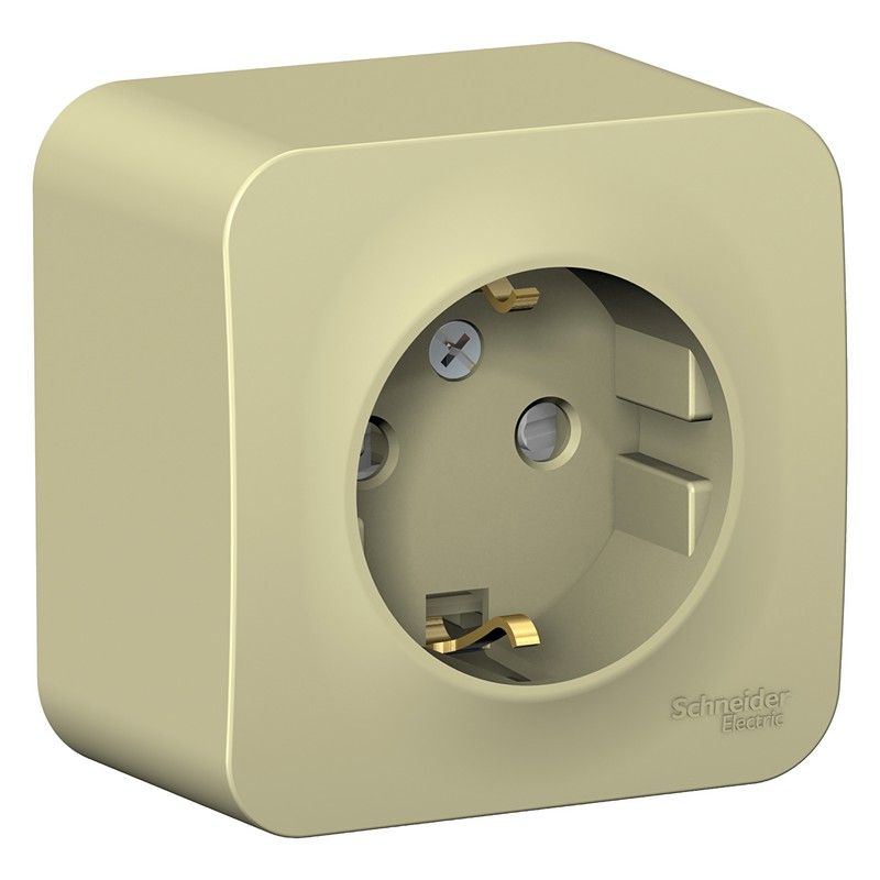 Blanca бежевые розетки и выключатели Розетка SE Blanca с/з Бежевый наружный со шторками изолир. пластина BLNRA011117