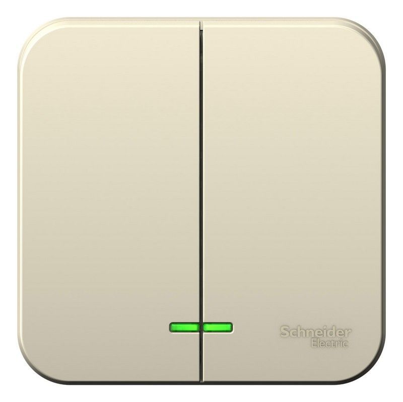 Blanca молочные розетки и выключатели Выключатель SE Blanca 2-клавишный Молочный наружный с подсветкой изолир. пластина BLNVA105112