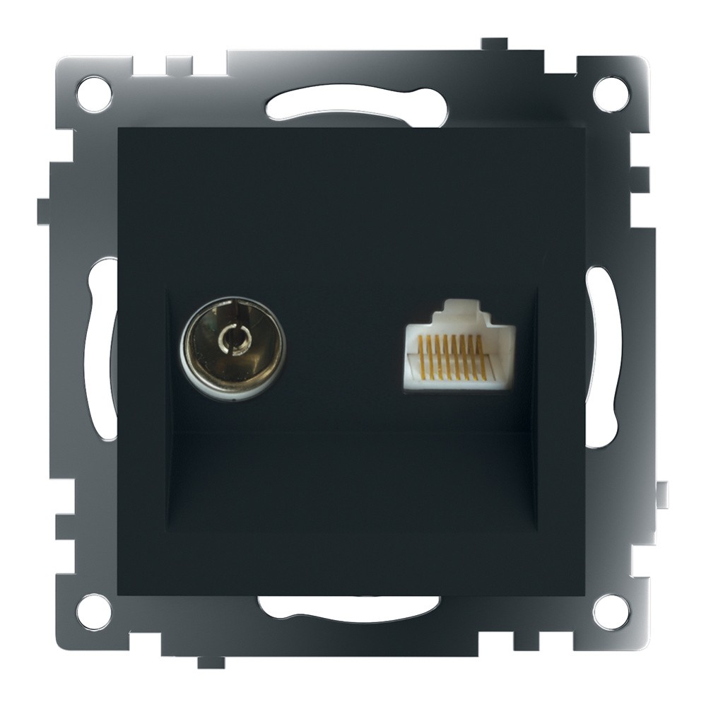Катрин - Розетки и выключатели Stekker Розетка TV + компьютерная RJ-45 STEKKER GLS00-7106-05 Катрин черный 49182