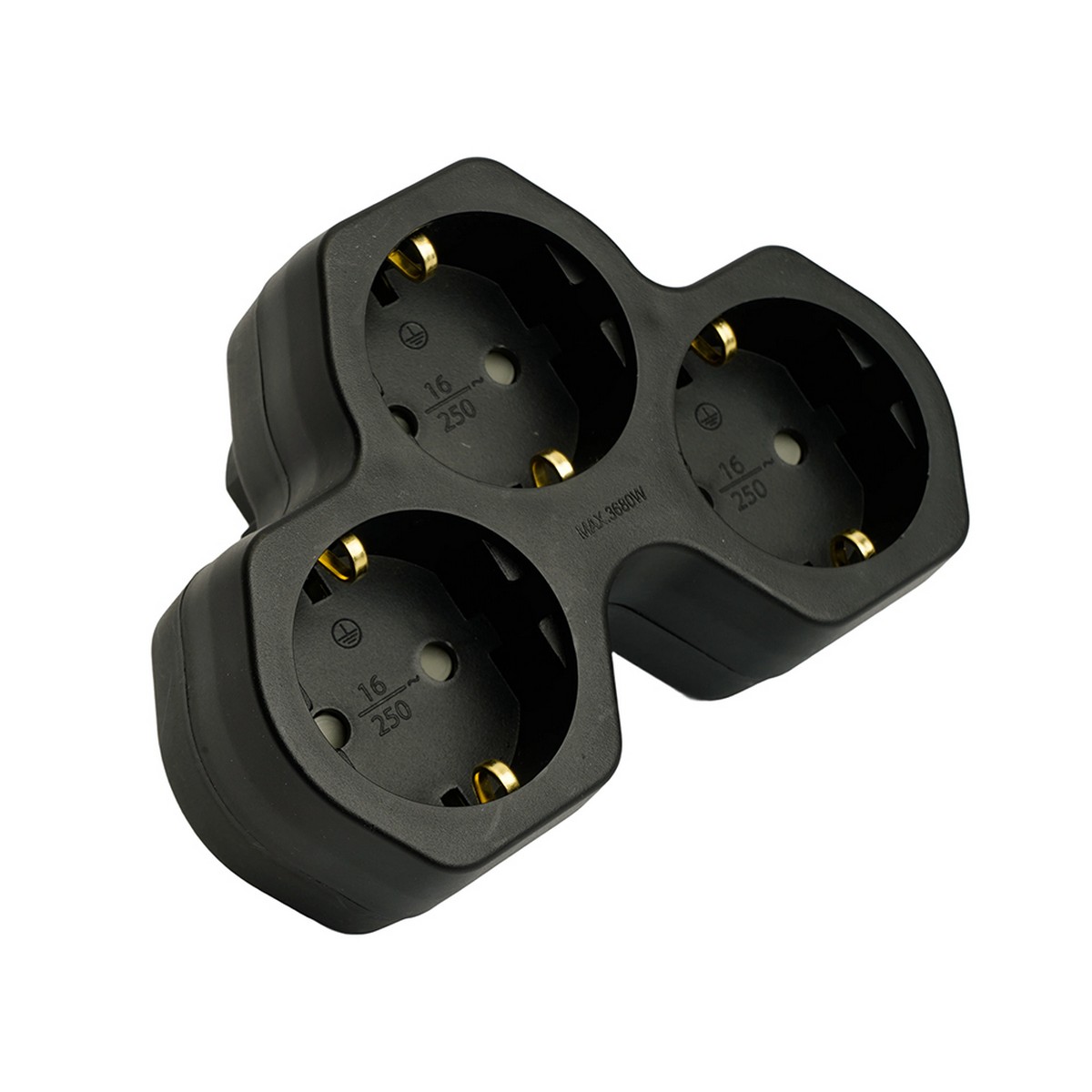 Колодки и удлинители, тройники Разветвитель сетевой 3-местный с/з STEKKER ADP16-13-21 ABS огнеустойчивый пластик черный 50108 