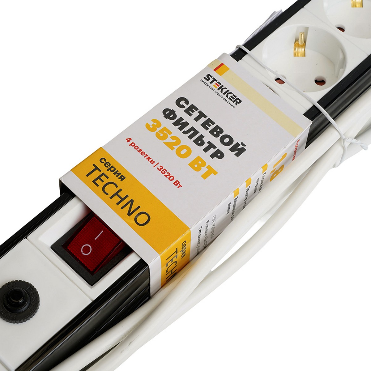 Колодки и удлинители, тройники Сетевой фильтр 4-местный с/з STEKKER HM22-41-03 3 м Techno белый 50148 