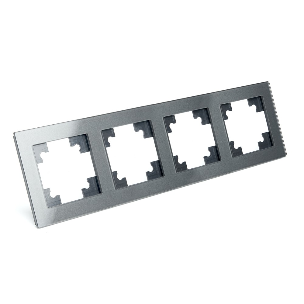 Катрин - Розетки и выключатели Stekker Рамка 4-местная стекло STEKKER GFR00-7004-06  серия Катрин графит 39542