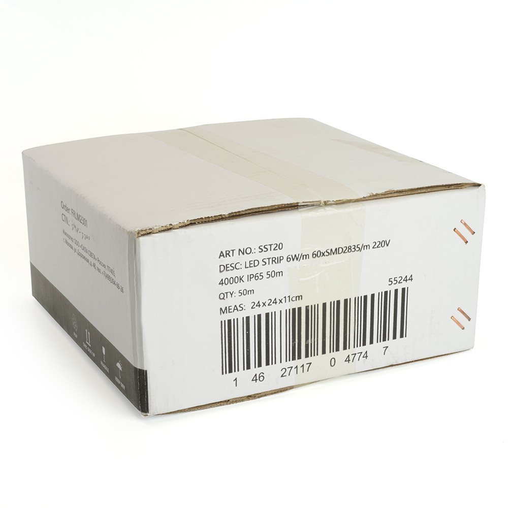 Светодиодная лента белая нейтральная Лента светодиодная SAFFIT SST20 60SMD(2835)/м 6Вт/м 220V 4000K IP65 50 метров (цена за метр) 55244 