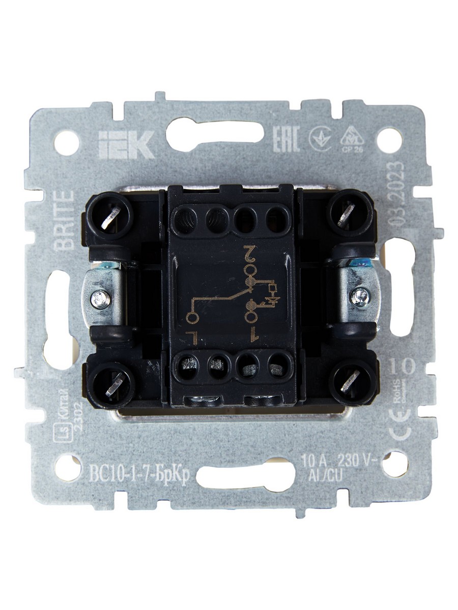 IEK Brite Бежевый Выключатель IEK BRITE BASE Бежевый 1-кл. прох. с инд. 10А ВС10-1-7-БрКр BR-V12-1-10-K10