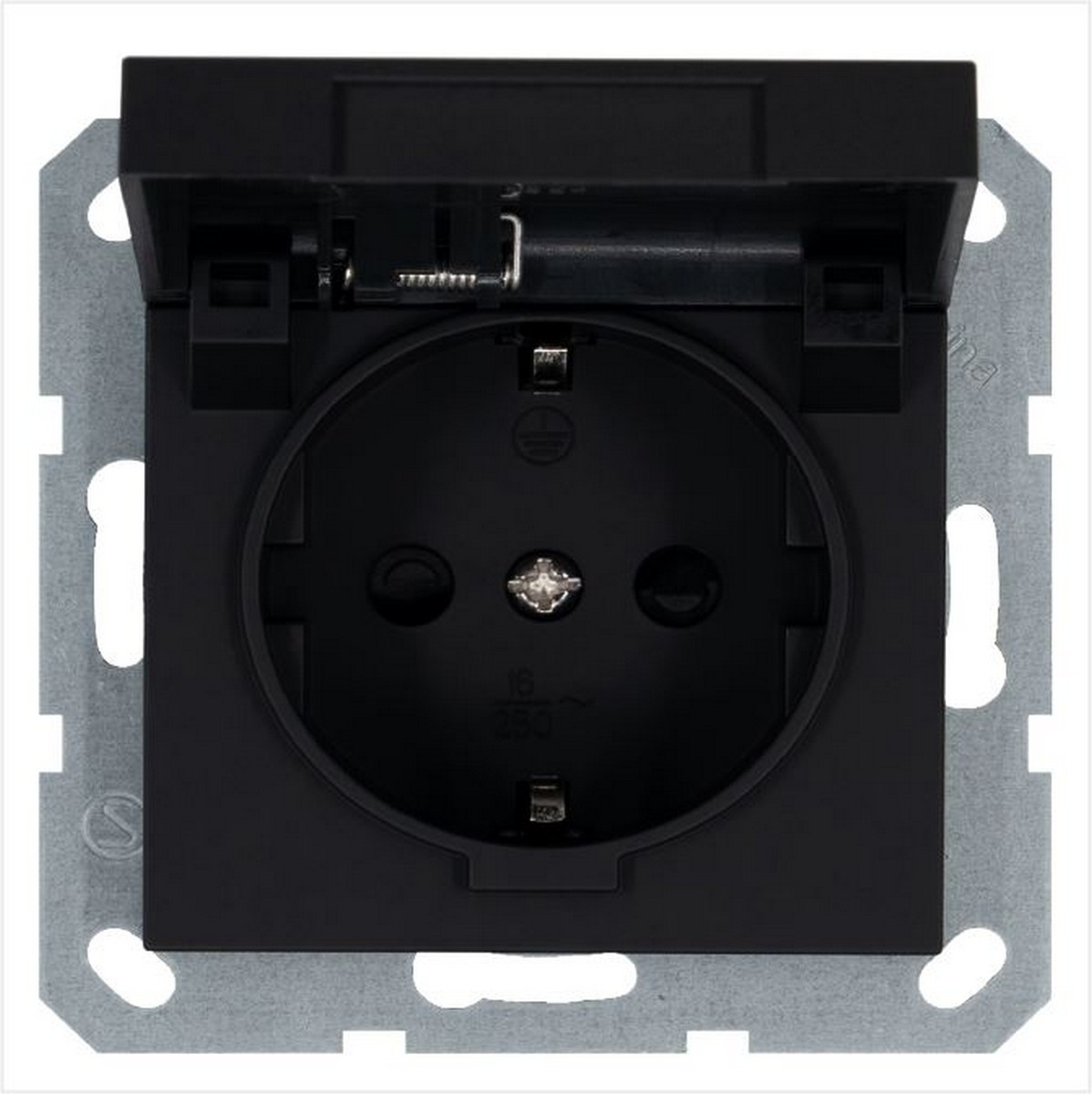 JASMART G - розетки и выключатели Розетка JASMART SCHUKO с крышкой и защитными шторками Черный матовый (soft touch) G5505PB