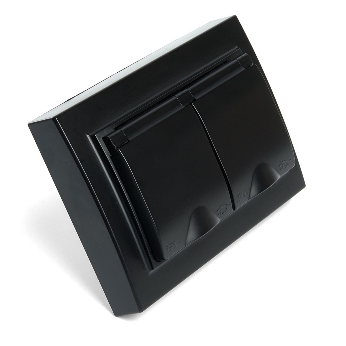 Эрна - Розетки и выключатели Stekker Розетка 2-местная с/з с крышкой STEKKER PST16-9015-03 16А Эрна черный с рамкой 49138