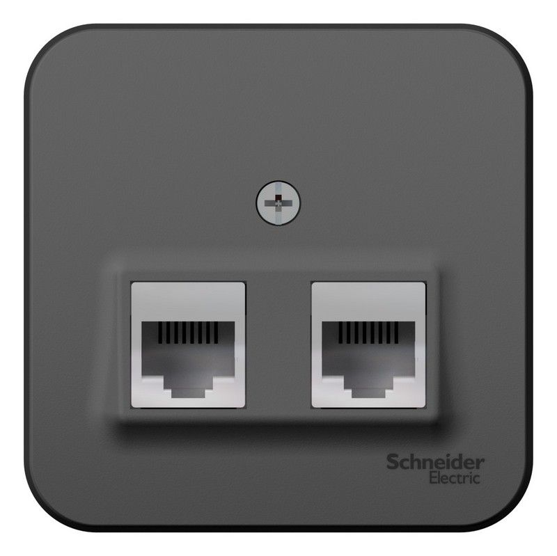 Blanca антрацит розетки и выключатели Розетка SE Blanca 2-ая Антрацит наружный ТЛФ/КОМП RJ45+RJ11 кат.5E изолир. пластина BLNIA045116