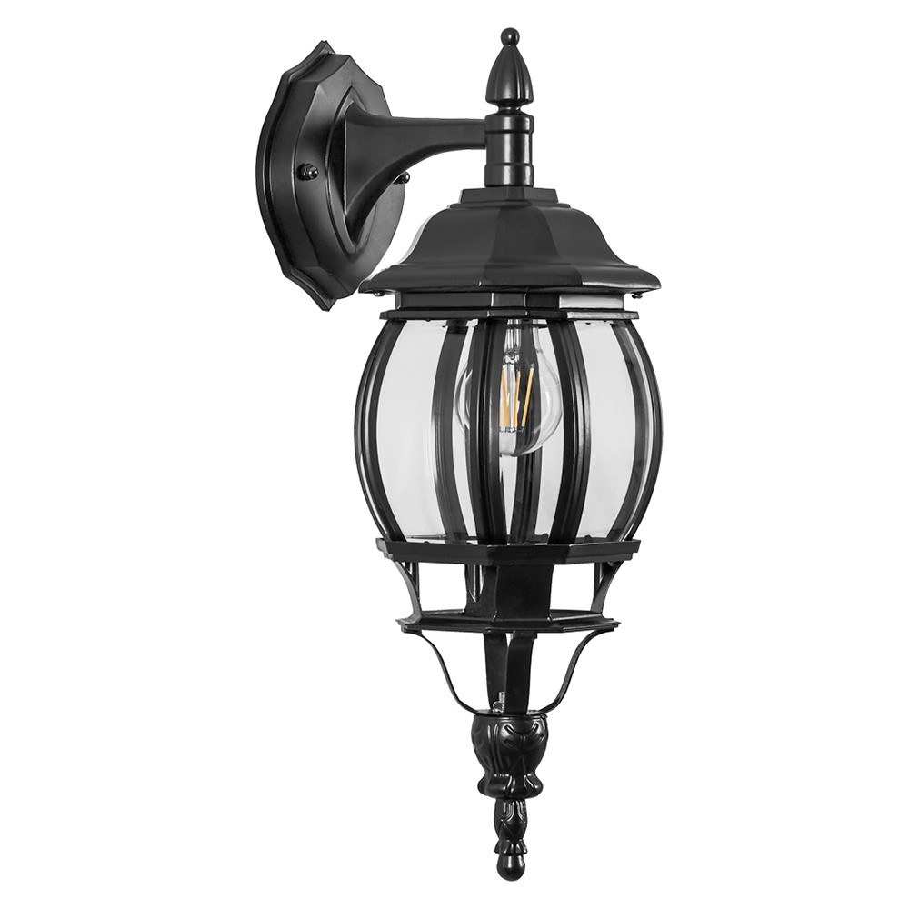 Уличные настенные светильники Светильник садово-парковый Feron PL8102 восьмигранный на стену вниз 100W E27 230V черный 11098 