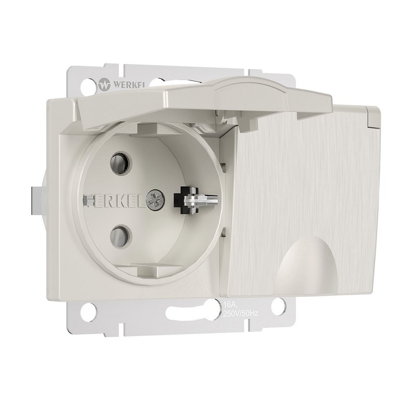 Werkel Перламутр рифленый механизмы Розетка Werkel двойная влагозащ. с зазем. с защит. крышк. и шторк. (перламутровый рифленый) W1172213