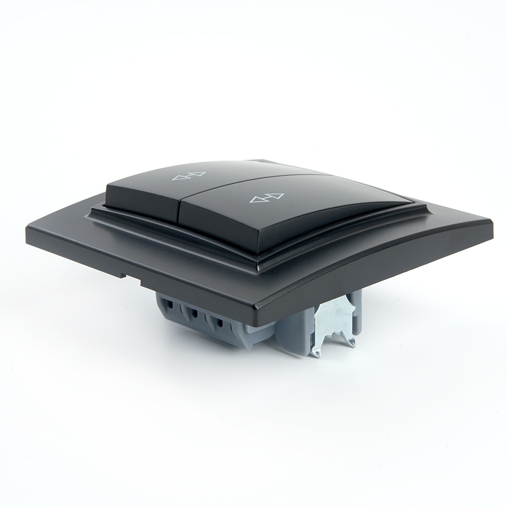 Эрна - Розетки и выключатели Stekker Переключатель 2-клавишный STEKKER PSW10-9008-03 10А Эрна черный с рамкой 39921