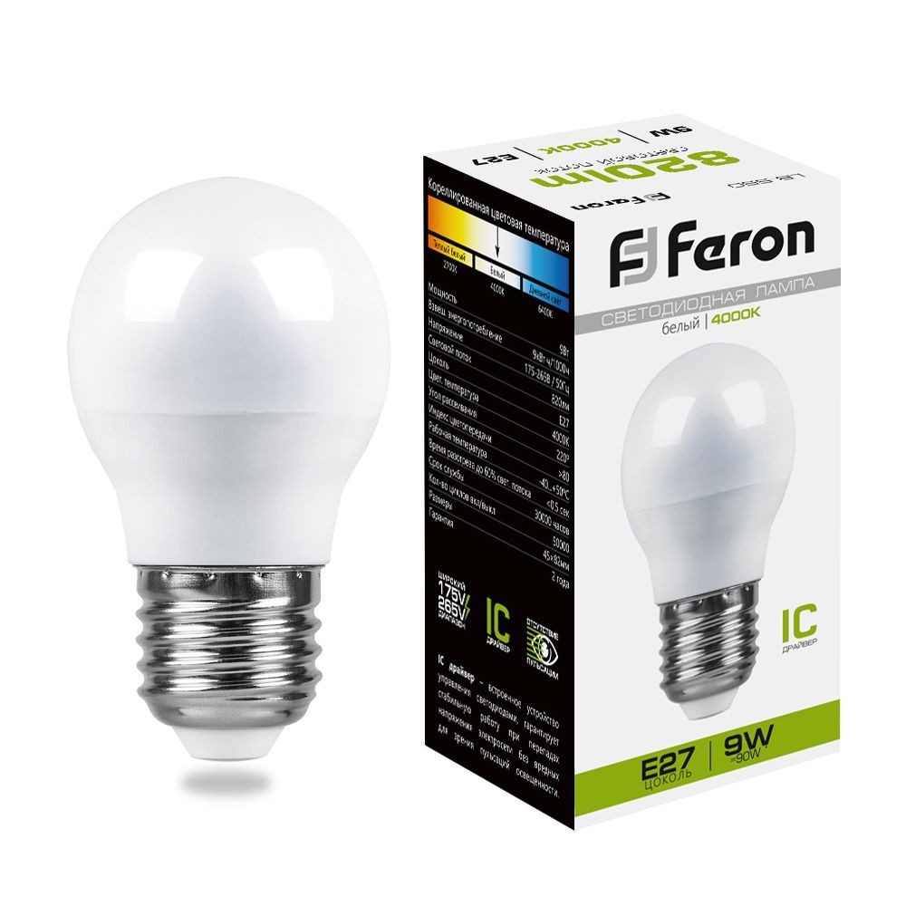 E27 Лампа светодиодная Feron LB-550 E27 9W 4000K 230V 25805 