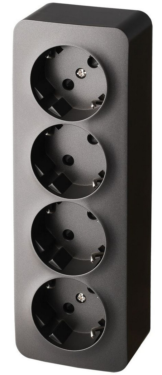 JASMART FS - розетки и выключатели Четырехместная розетка JASMART FS Schuko со шторками накладного монтажа Антрацит FS5508B