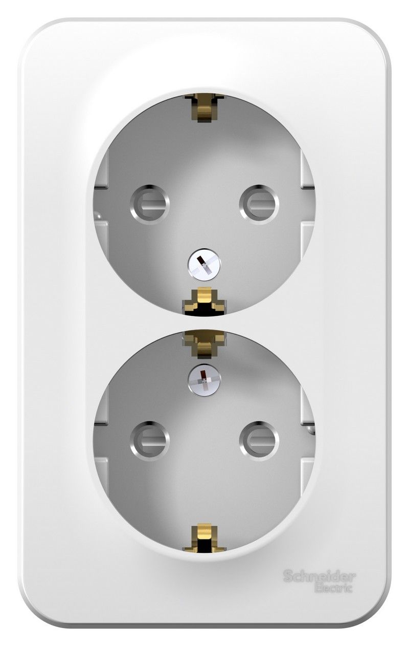 Blanca белые розетки и выключатели Розетка SE Blanca 2-ая Белый наружный с/з со шторками монтажная пластина BLNRA011221