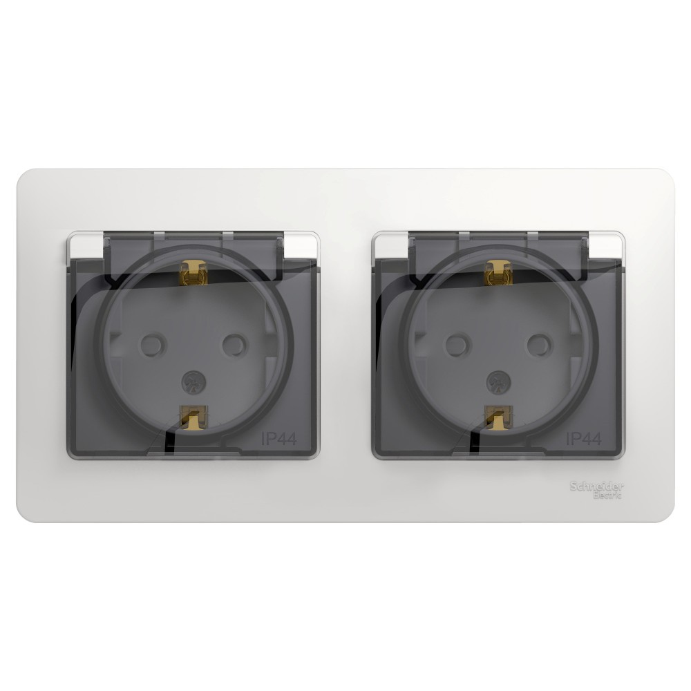 Glossa Белый Розетка 2-ая Systeme Electric Glossa Белый с/з, со шторками, в сборе, IP44 GSL000147
