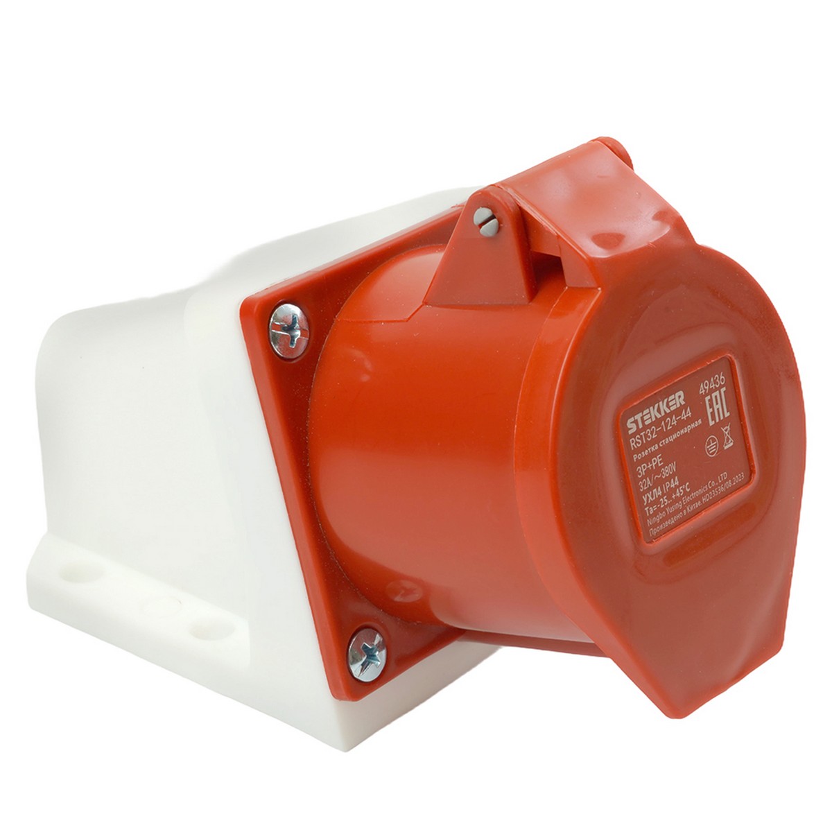 Силовые разъемы и вилки Розетка STEKKER стационарная ST-124 32А 380В 3P+PE IP44 RST32-124-44 49436