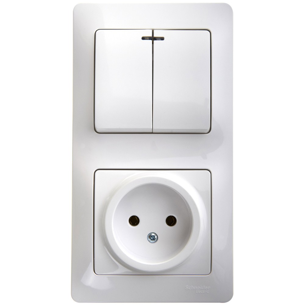Glossa Белый Блок:Glossa Белый розетка и 2-кл. выключатель с подсветкой GSL000173