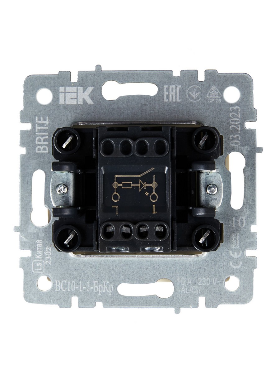 IEK Brite Бежевый Выключатель IEK BRITE 1-клавишный с индикацией 10А ВС10-1-1-БрКр бежевый BR-V10-1-10-K10