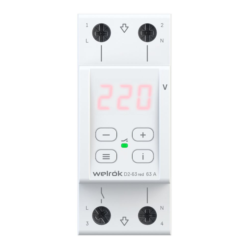 Реле напряжения и контроля фаз Реле напряжения Welrok D2-63 red  63А (max 80A) 4660251140014