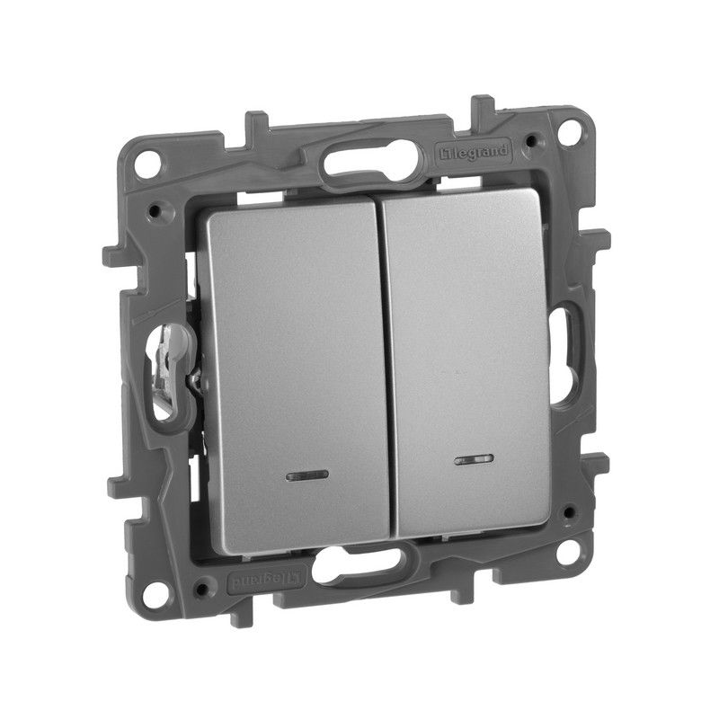 Legrand Etika Алюминий Выключатель Legrand Etika Алюминий 2-клавишный с подсветкой 672404