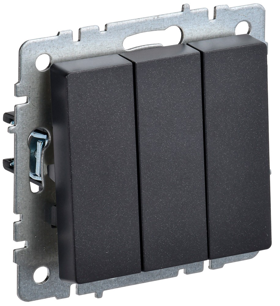 IEK Brite Черный Выключатель IEK BRITE 3-клавишный 10А ВС10-3-0-БрЧ черный BR-V30-0-10-K02