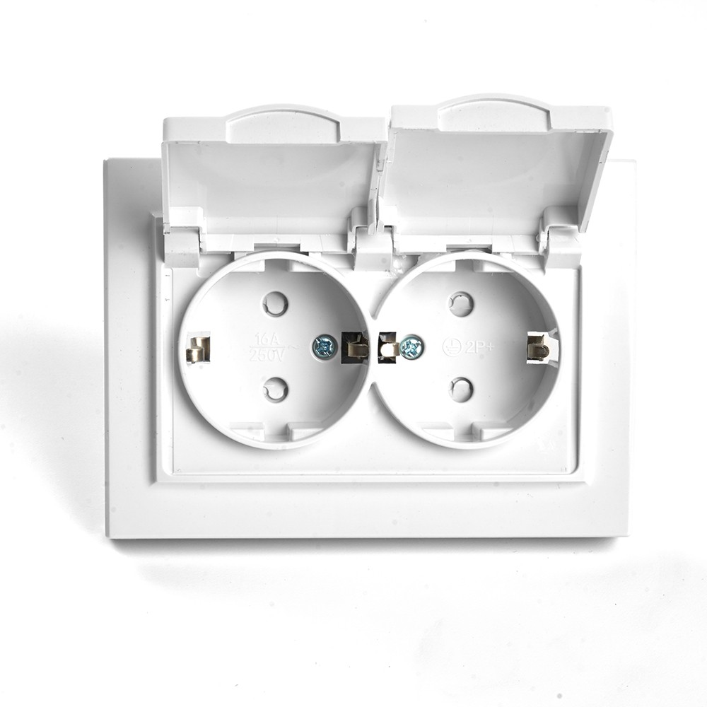 Эрна - Розетки и выключатели Stekker Розетка 2-местная с/з с крышкой STEKKER PST16-9015-01 16А Эрна белый с рамкой 49139