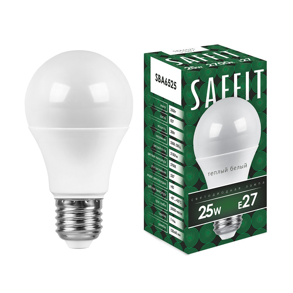 E27 Лампа светодиодная SAFFIT SBA6525 Шар E27 25W 2700K 55087 