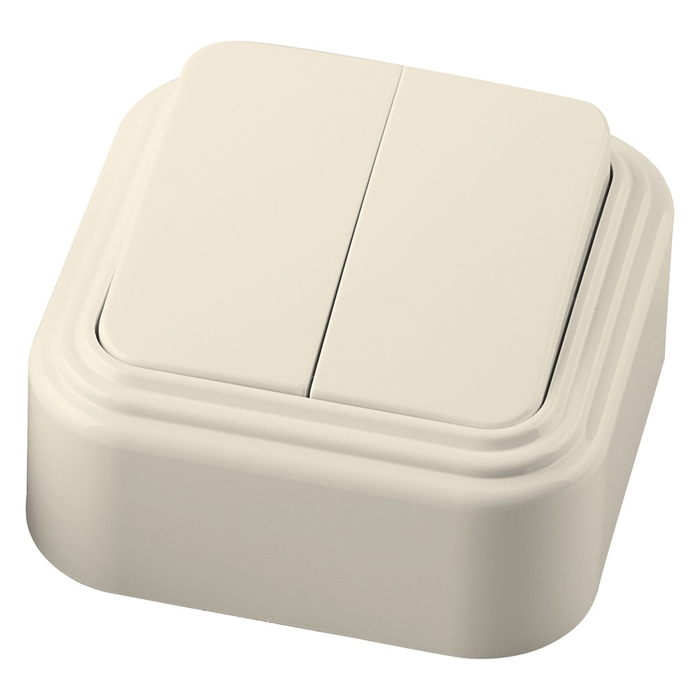 Накладные розетки и выключатели Stekker Выключатель STEKKER PSW06-22-20 двухклавишный открытой установки 6А IP20 слоновая кость Брест 49050