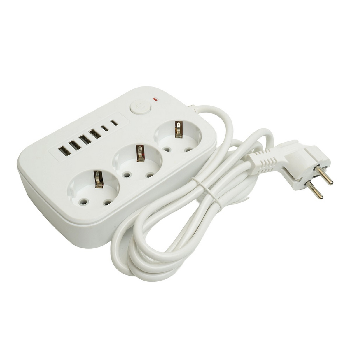 Колодки и удлинители, тройники Удлинитель STEKKER HM09-36-02 3-местный c/з 3x1 мм2 1,8 м 4USB+2Type-C 2,4А Home белый 49972 