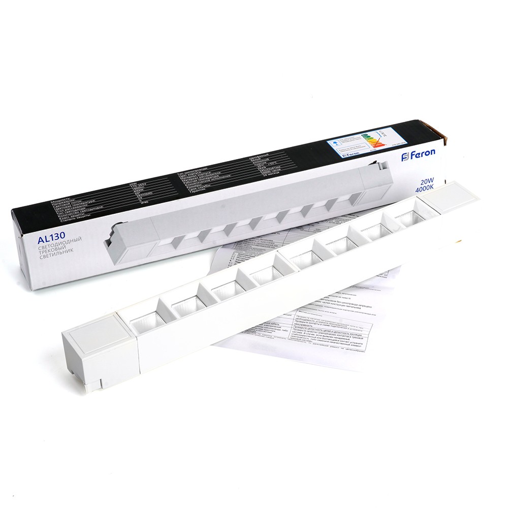 Трековые светодиодные светильники Светодиодный светильник Feron AL130 трековый однофазный 20W 4000K 60 град. белый 48371 