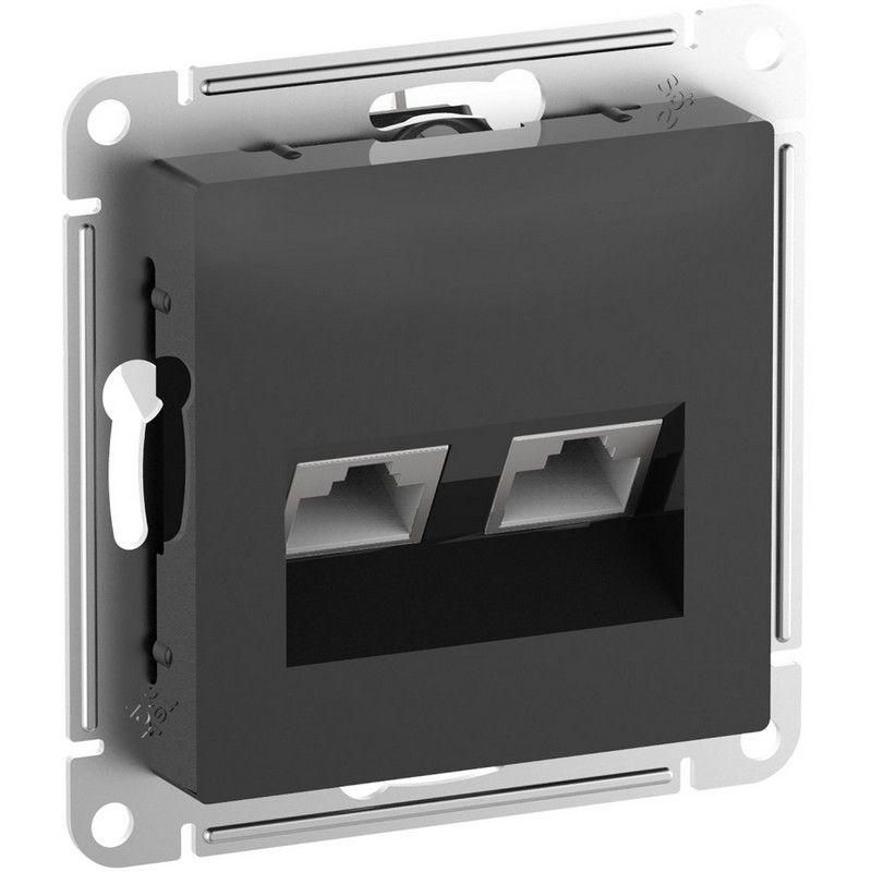 AtlasDesign Карбон Розетка компьютерная Systeme Electric AtlasDesign Карбон двойная RJ45+RJ45 кат.6А механизм ATN001088