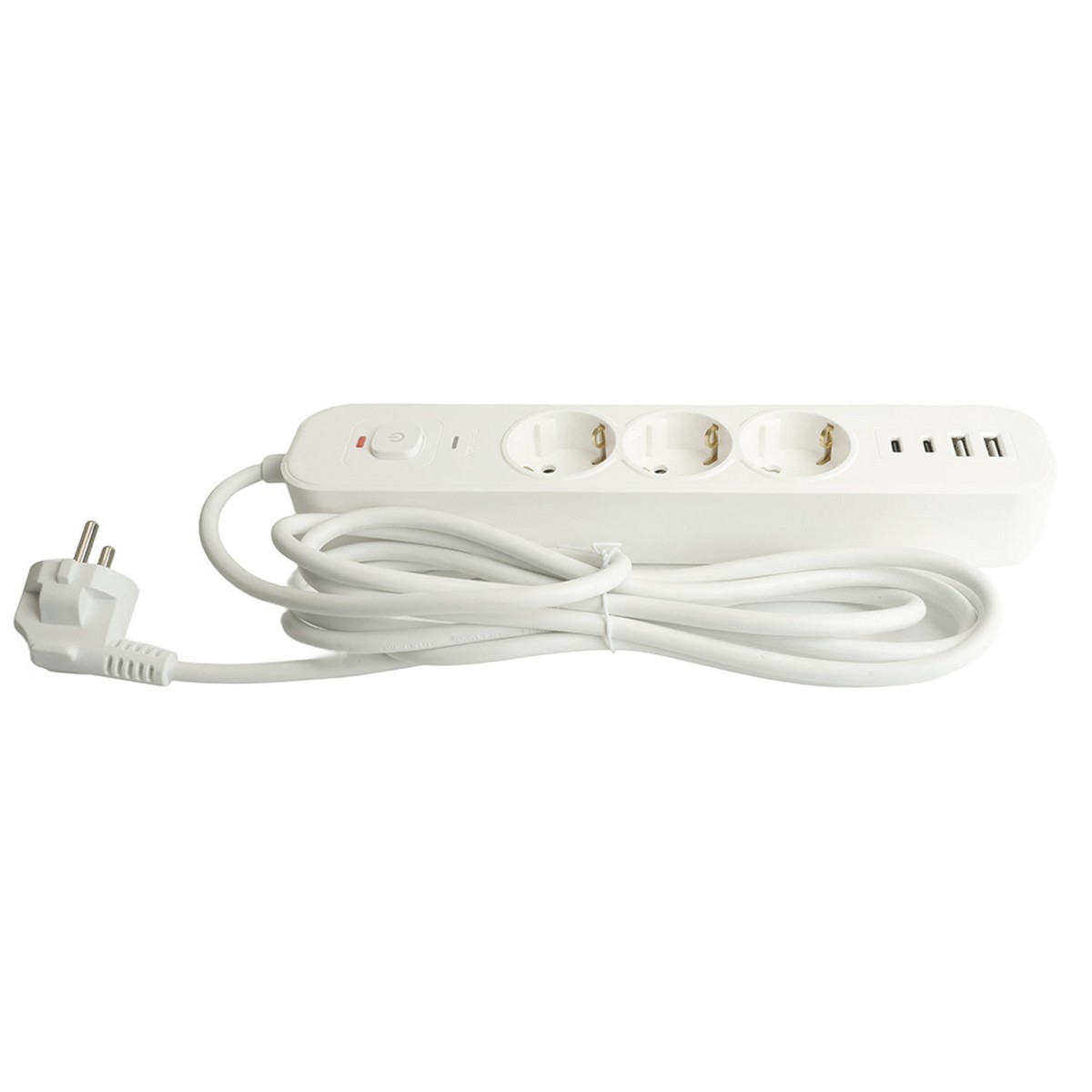 Колодки и удлинители, тройники Сетевой фильтр 3-местный с/з STEKKER 3x1мм2 5 м 250В 16А 2 USB-A+2 Type-C 3 серия Nova белый 50101 