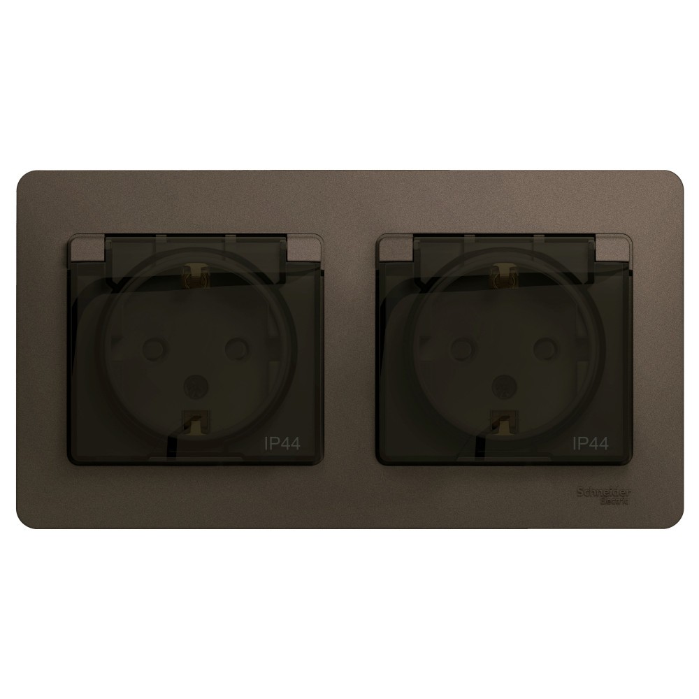 Glossa Шоколад Розетка 2-ая Systeme Electric Glossa Шоколад с/з, со шторками, в сборе, IP44 GSL000847