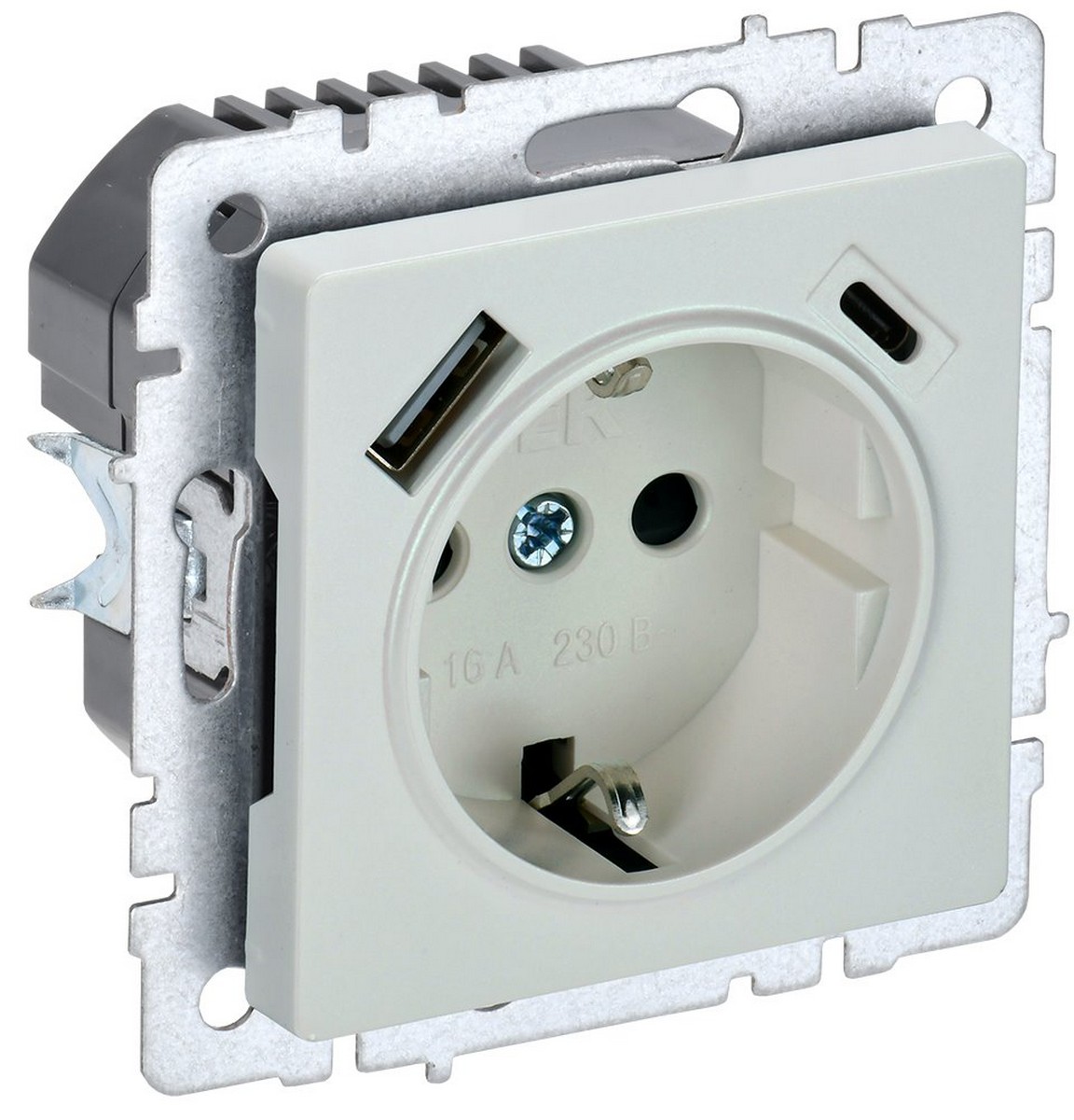 IEK Brite Жемчуг Розетка IEK BRITE с с/з и шторками 16А с USB A+C 18Вт РЮш11-1-БрЖ жемчужный BR-R14-16-U22-018-K36