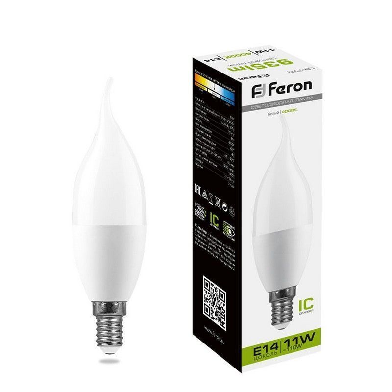 E14 Лампа светодиодная Feron LB-770 Свеча на ветру E14 11W 4000K 25940 