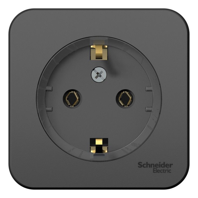 Blanca антрацит розетки и выключатели Розетка SE Blanca с/з Антрацит наружный без шторок (тонкая) изолир. пластина BLNRA110116