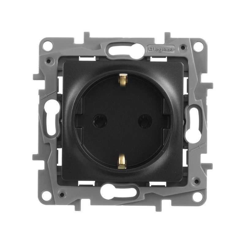Legrand Etika Антрацит Розетка электрическая Legrand Etika антрацит с/з, винт. клеммы, 16А, 250 В 672621