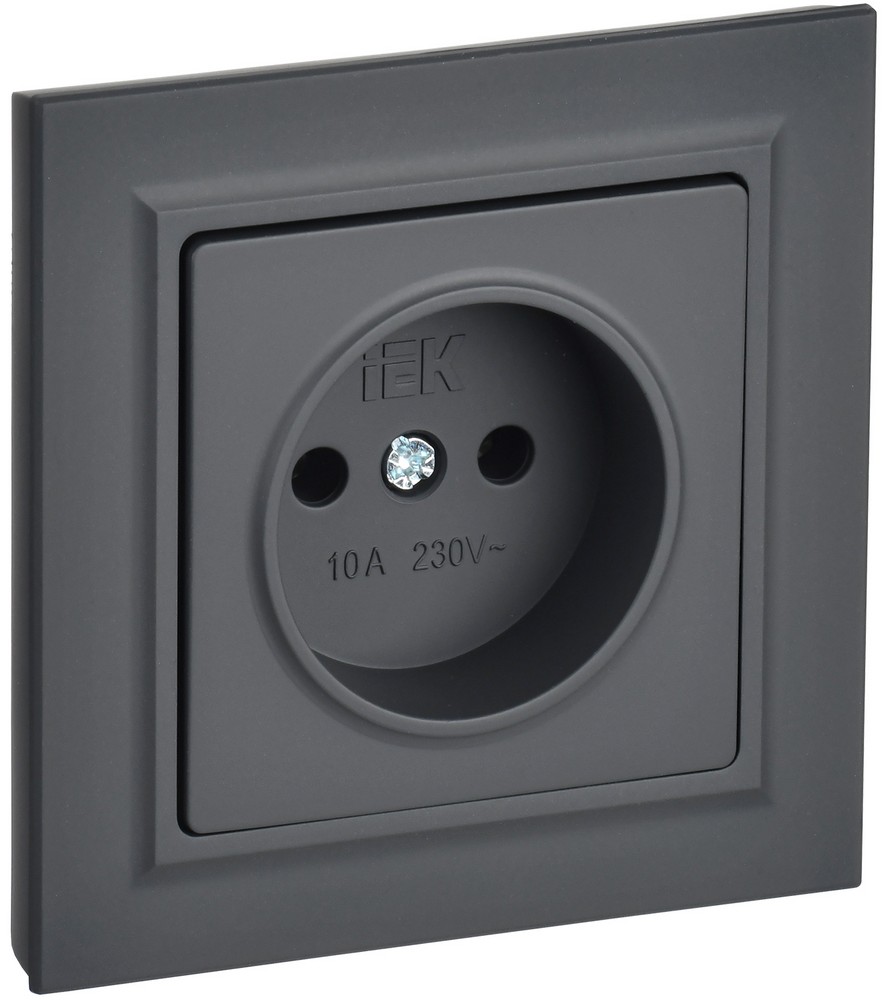 IEK Brite Графит Розетка IEK BRITE Графит без з/к/ш 10А в сборе РСР10-1-0-БрГ BR-R10-10-K53-F