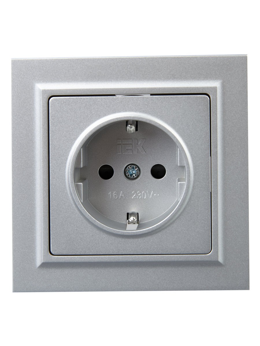 IEK Brite Алюминий Розетка IEK BRITE BASE Алюминий с з/к/ш 16А в сб. РСР14-1-0-БрА BR-R14-16-K47-F