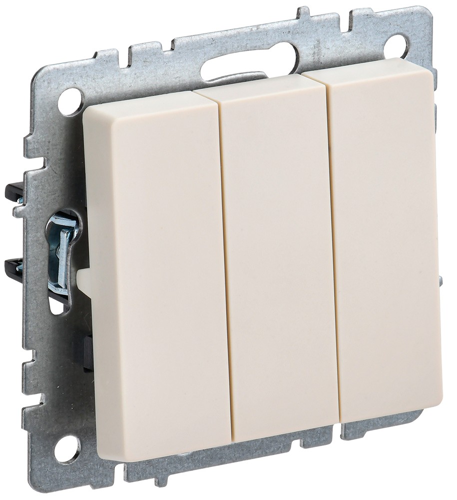 IEK Brite Бежевый Выключатель IEK BRITE 3-клавишный 10А ВС10-3-0-БрКр бежевый BR-V30-0-10-K10