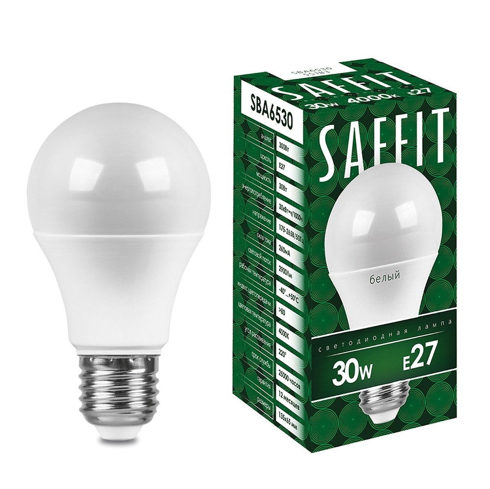 E27 Лампа светодиодная SAFFIT SBA6530 Шар E27 30W 2700K 55182 